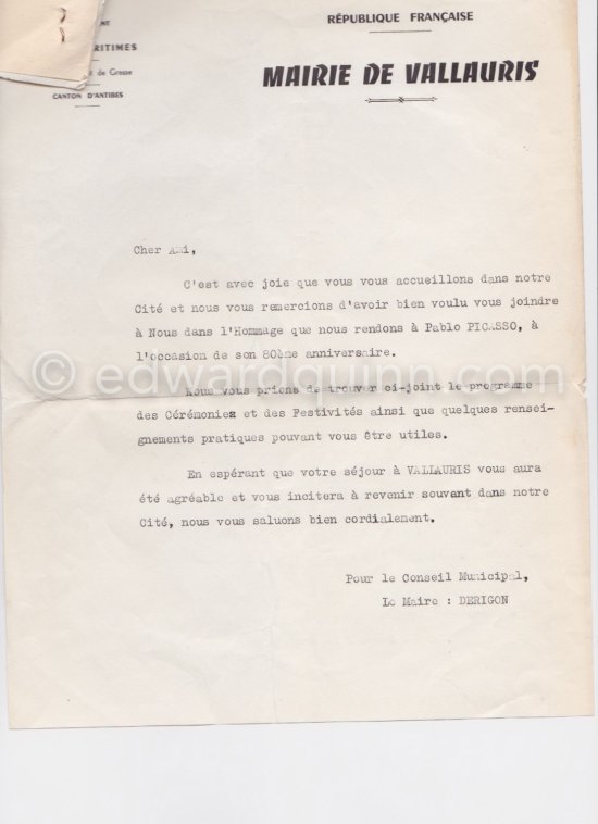 Program for "Hommage à Pablo Picasso", the festivities put on in Pablo Picasso's honor for the 80th birthday. Vallauris/Nice 28-29 Oct 1961. - Photo by Edward Quinn