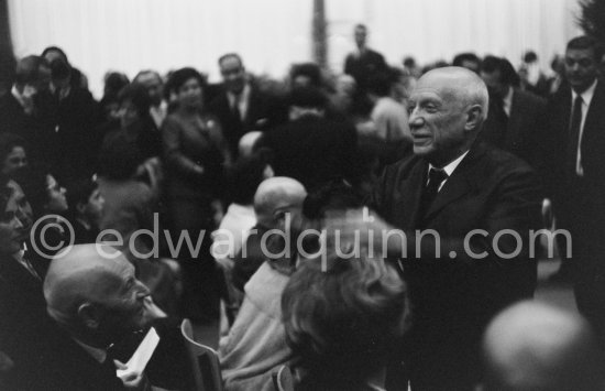 On the left: Daniel-Henry Kahnweiler. Festivities put on in Pablo Picasso\'s honor for the 80th birthday. Nice 28.10.1961. - Photo by Edward Quinn