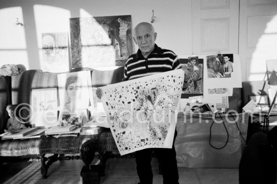 Pablo Picasso with "L'Écuyère". Mas Notre-Dame-de-Vie, Mougins 1962. - Photo by Edward Quinn
