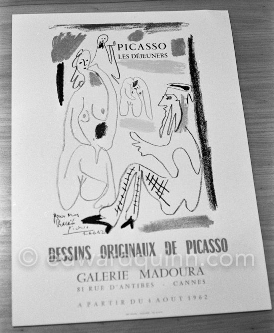 Poster for exhibition "Pablo Picasso. Les Déjeuners". Dessins originaux de Pablo Picasso, Galerie Madoura. Cannes 1962. - Photo by Edward Quinn