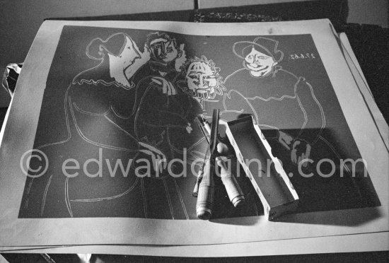 Pablo Picasso’s linocut instruments. Mas Notre-Dame-de-Vie, Mougins 1964. - Photo by Edward Quinn