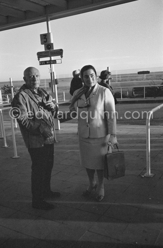 Pablo Picasso and Jacqueline. Nice Airport 1965. - Photo by Edward Quinn