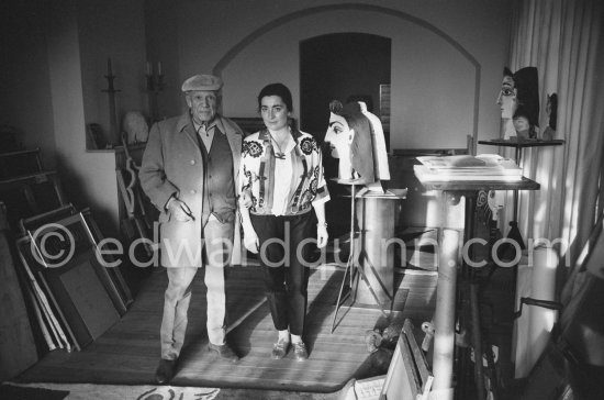 Pablo Picasso and Jacqueline. First photos after surgery at British-American Hospital in Paris. Mas Notre-Dame-de-Vie, Mougins 1965. - Photo by Edward Quinn