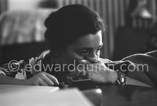 Jacqueline holding Pablo Picasso's hand. One of the first photos after his surgery at the British-American Hospital in Paris. Mas Notre-Dame-De-Vie, Mougins 1965. - Photo by Edward Quinn