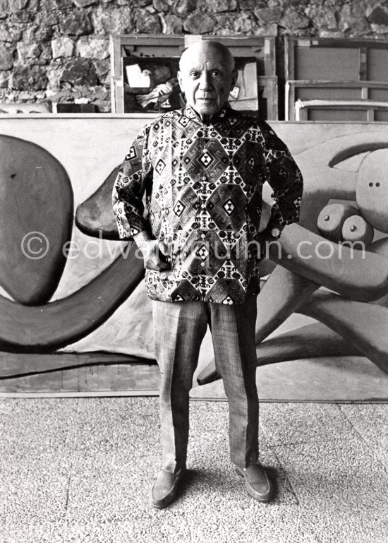 One day Quinn asked Pablo Picasso if he could photograph the top floor studios. He agreed and prcoeeded to take out, one by one, old and new paintings from his collection. This work Pablo Picasso remembered Quinn photographed him painting in 1955 (see 550853 - 550929). Mas Notre-Dame-de-Vie, Mougins 1967. (Digitized from Vintage Print, original negative missing) - Photo by Edward Quinn