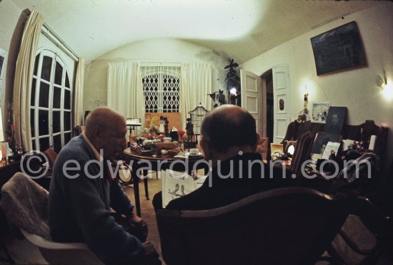 Pablo Picasso and his surgeon Dr. Jacques Hepp. Mas Notre-Dame-de-Vie, Mougins 1969. - Photo by Edward Quinn