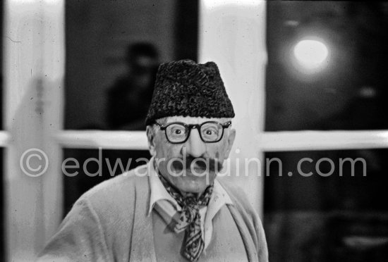 Metamorphosis was key not only in Pablo Picasso's work but also in his private life. He had a fantastic range of hats, caps, and other headgear from all over the world and liked to use them whenever he met a visitor for the first time. Mas Notre-Dame-de-Vie, Mougins 30.12.1969. - Photo by Edward Quinn