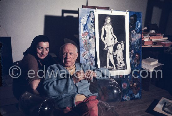 Pablo Picasso and Jacqueline. Mas Notre-Dame-de-Vie, Mougins 1970 - Photo by Edward Quinn