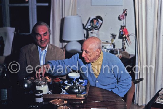 Pablo Picasso and Norman Granz, Jazz music impresario and collector. Mas Notre-Dame-de-Vie, Mougins 1969. - Photo by Edward Quinn