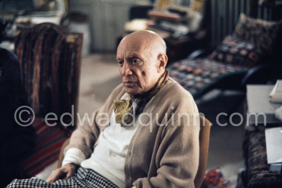 One of the last photos of Pablo Picasso by Edward Quinn. (Scenes in the documentary film "Pablo Picasso l'homme et son oeuvre" by Edward Quinn). Mas Notre-Dame-de-Vie, Mougins 7. Jan 1972. - Photo by Edward Quinn