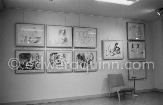 Exhibition "Pablo Picasso: 172 dessins en noir et blanc et en couleurs. 21.11.71-18.8.72" Galerie Louise Leiris, Paris 1.12.1972 - 13.1.1973. - Photo by Edward Quinn