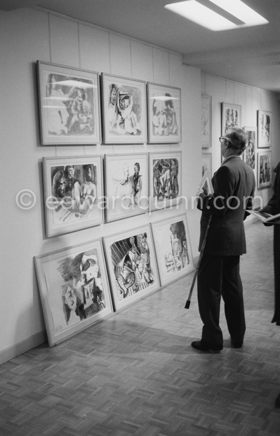 Exhibition "Pablo Picasso: 172 dessins en noir et blanc et en couleurs. 21.11.71-18.8.72" Galerie Louise Leiris, Paris 1.12.1972 - 13.1.1973. - Photo by Edward Quinn