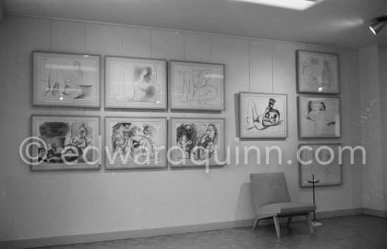 Exhibition "Pablo Picasso: 172 dessins en noir et blanc et en couleurs. 21.11.71-18.8.72" Galerie Louise Leiris, Paris 1.12.1972 - 13.1.1973. - Photo by Edward Quinn