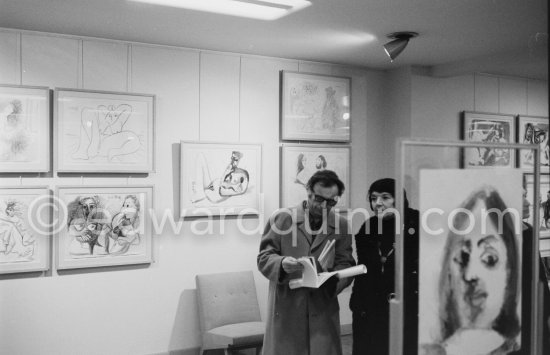 Exhibition "Pablo Picasso: 172 dessins en noir et blanc et en couleurs. 21.11.71-18.8.72" Galerie Louise Leiris, Paris 1.12.1972 - 13.1.1973. - Photo by Edward Quinn