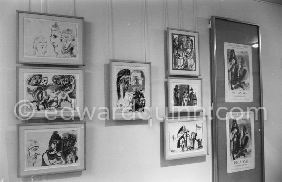 Exhibition "Pablo Picasso: 172 dessins en noir et blanc et en couleurs. 21.11.71-18.8.72" Galerie Louise Leiris, Paris 1.12.1972 - 13.1.1973. - Photo by Edward Quinn