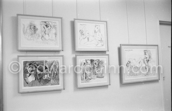 Exhibition "Pablo Picasso: 172 dessins en noir et blanc et en couleurs. 21.11.71-18.8.72" Galerie Louise Leiris, Paris 1.12.1972 - 13.1.1973. - Photo by Edward Quinn