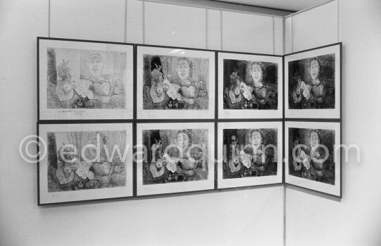 Exposition "Pablo Picasso. 156 Gravures récentes", Galerie Louise Leiris, 24.1.-24.2.1973. Paris 1973. - Photo by Edward Quinn