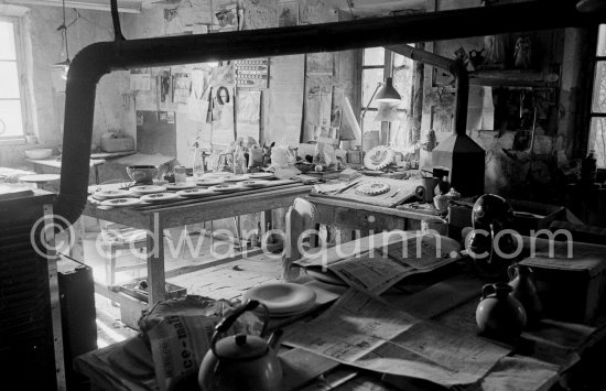 An edition of Pablo Picasso ceramics is prepared at Madoura pottery, Vallauris. Date unknown, about 1978. - Photo by Edward Quinn