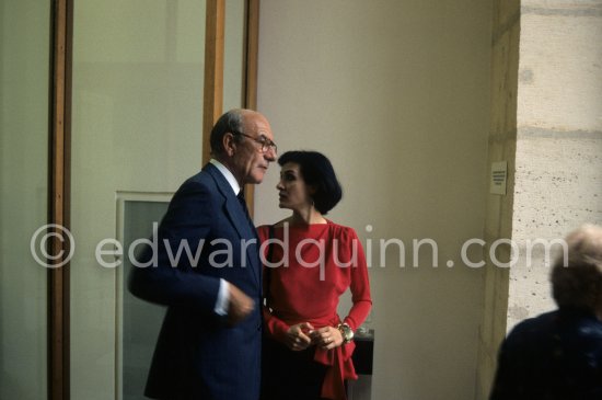 Paloma Picasso and Michel Guy, French politician. Picasso Museum Paris (Musée national Picasso Paris), located in the Marais Quarter. Paris, September 23, 1985. - Photo by Edward Quinn