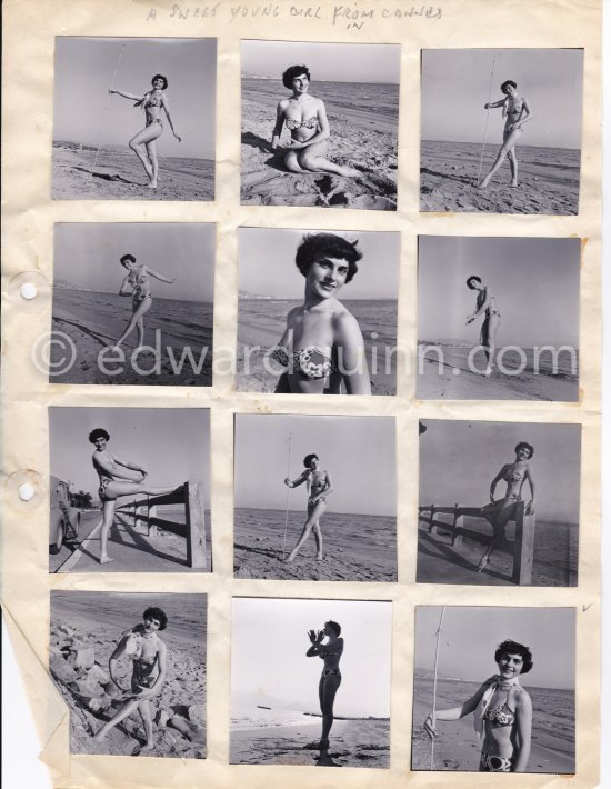 Pin-up from Cannes. Contact prints. Photos from original negatives available. - Photo by Edward Quinn