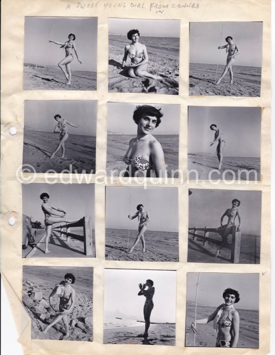 Pin-up from Cannes. Contact prints. Photos from original negatives available. - Photo by Edward Quinn
