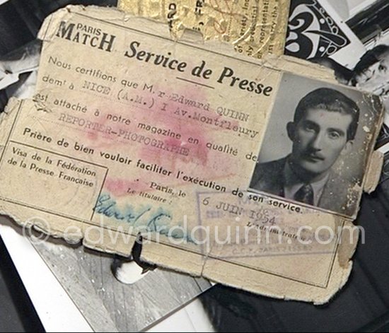 Press identity document Edward Quinn 1954. - Photo by Edward Quinn