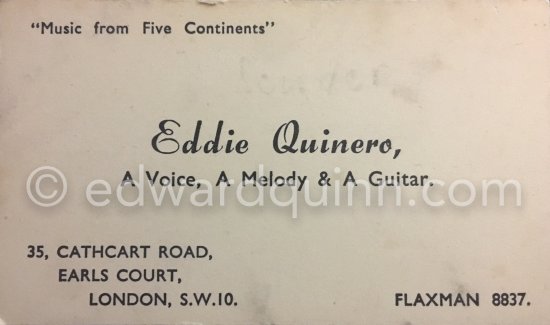 Quinn\'s business card as musician "Eddie Quinero". About 1948. - Photo by Edward Quinn
