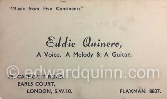Quinn's business card as musician "Eddie Quinero". About 1948. - Photo by Edward Quinn
