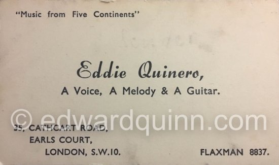 Quinn\'s business card as musician "Eddie Quinero". About 1948. - Photo by Edward Quinn