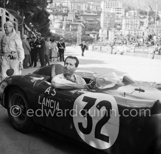 During filming of "The Racers": Alberto Ascari in Lancia D24 Spider Sport. Monaco 1954. - Photo by Edward Quinn