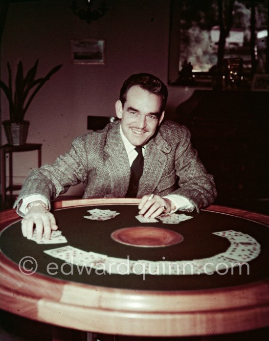 Prince Rainier of Monaco playing cards at Villa Iberia, Saint-Jean-Cap-Ferrat 1954. - Photo by Edward Quinn