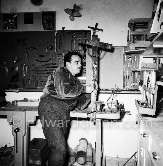 Prince Rainier of Monaco in his workshop at Villa Iberia, Saint-Jean-Cap-Ferrat 1954. - Photo by Edward Quinn