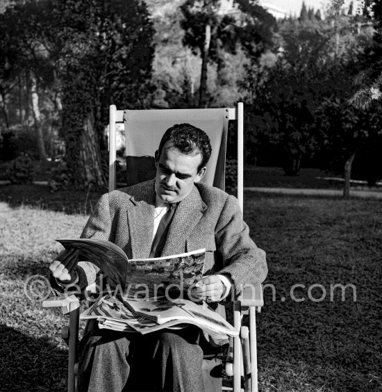 Prince Rainier of Monaco reading in the garden of Villa Iberia, Saint-Jean-Cap-Ferrat 1954. - Photo by Edward Quinn