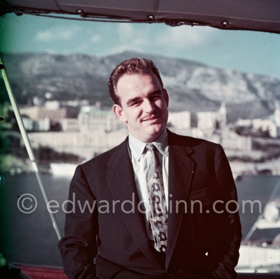 Prince Rainier on board his yacht Deo Juvante II anchored at Monaco harbor, Nov. 1953. - Photo by Edward Quinn