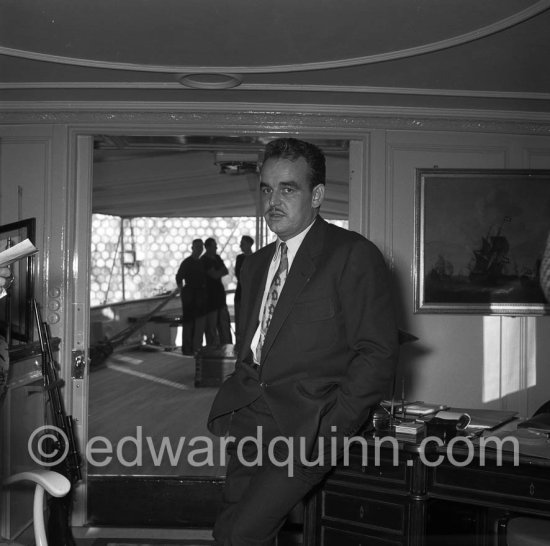 Prince Rainier on board his yacht Deo Juvante II anchored at Monaco harbor, Nov. 1953. - Photo by Edward Quinn