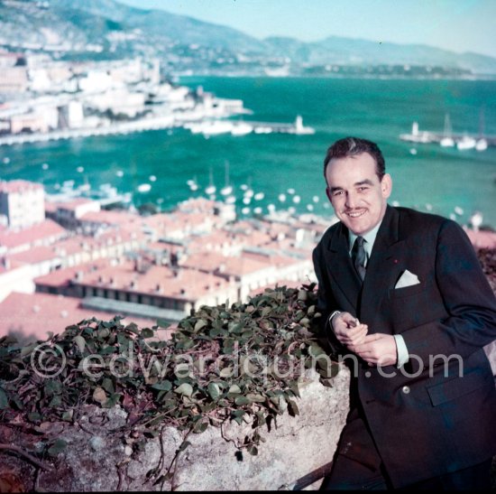 Prince Rainier in the gardens of the palace on the Rocher of Monaco-Ville 1954. - Photo by Edward Quinn
