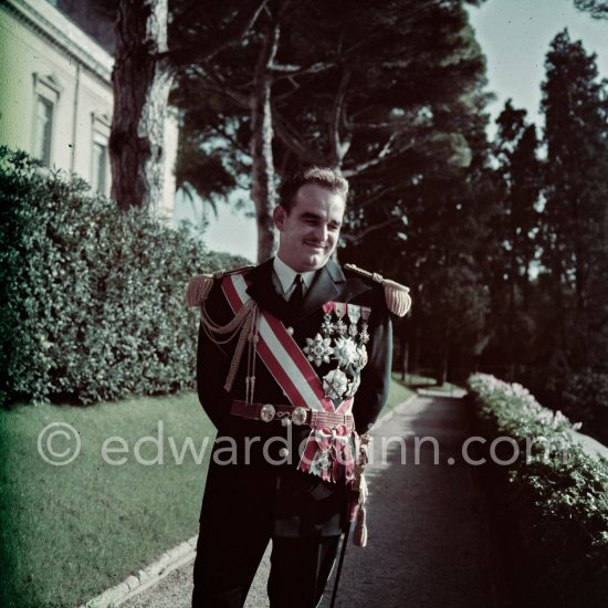 Prince Rainier in the gardens of the palace. Fête Nationale, Monaco 1954. - Photo by Edward Quinn