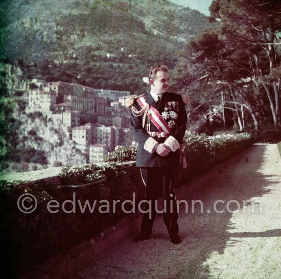 Prince Rainier in the gardens of the palace. Fête Nationale, Monaco 1954. - Photo by Edward Quinn