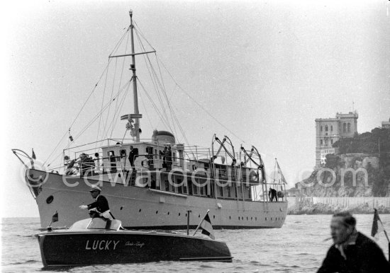 Prince Rainier waiting on his yacht Deo Juvante II for Grace Kelly on the liner S.S. Constitution, which brought her to Monaco for their marriage. Monaco 1956. - Photo by Edward Quinn