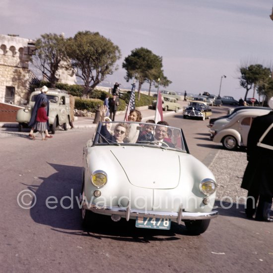 Celebrating the wedding of Prince Rainier and Grace Kelly, Monaco Ville 1956. Car: Brissonneau & Lotz Renault 4CV - Photo by Edward Quinn