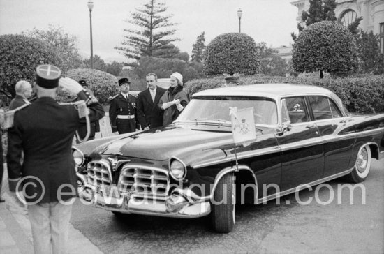 Prince Rainier and Princess Grace. Monaco Ville 1957. Car: Imperial (Chrysler) 4-Door-Sedan 1956. (Grace Kelly) - Photo by Edward Quinn