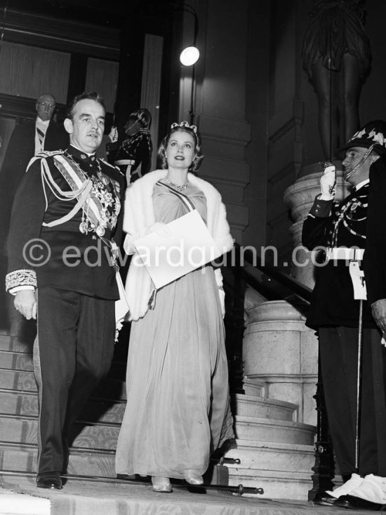 Princess Grace and Prince Rainier. Gala representation at Opera House. Monte Carlo 1957. - Photo by Edward Quinn