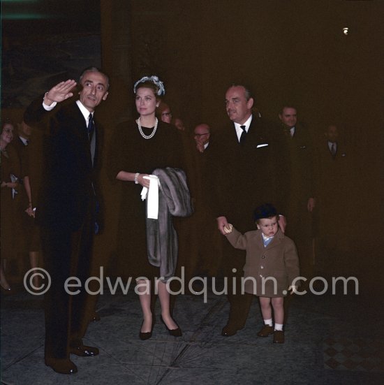 Prince Albert, Prince Rainier, Princess Grace, Jacques-Yves Cousteau, 50th anniversary of the Monaco Oceanographic Museum, Monaco Ville 1960. (Grace Kelly) - Photo by Edward Quinn