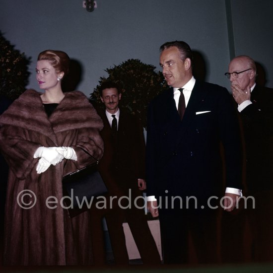 Prince Rainier, Princess Grace, Prince Pierre, Jacques-Yves Cousteau, 50th anniversary of the Monaco Oceanographic Museum, Monaco Ville 1960. (Grace Kelly) - Photo by Edward Quinn