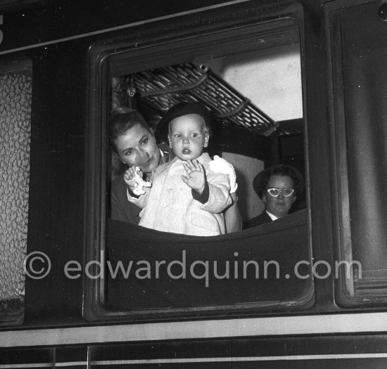 Prince Albert. Departure for Paris, with Princess Grace, seen off at station by Prince Rainier, Monaco 1959. (Grace Kelly) - Photo by Edward Quinn