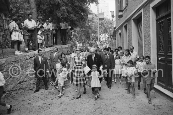 Caroline and Albert of Monaco and Princess Grace. Visit to school children at village Peille near Monaco.1961. (Grace Kelly) - Photo by Edward Quinn