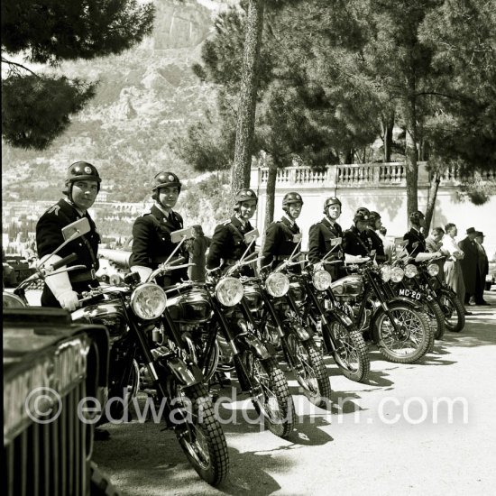 The guard of Prince Rainier on BSA motorcycles. Monaco about 1954.. Monaco 1958. - Photo by Edward Quinn