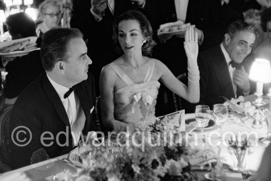 Prince Rainier and Dawn Addams, Aristotle Onassis (right). "Bal à l\'opéra", Monte Carlo 6.2.1959. - Photo by Edward Quinn