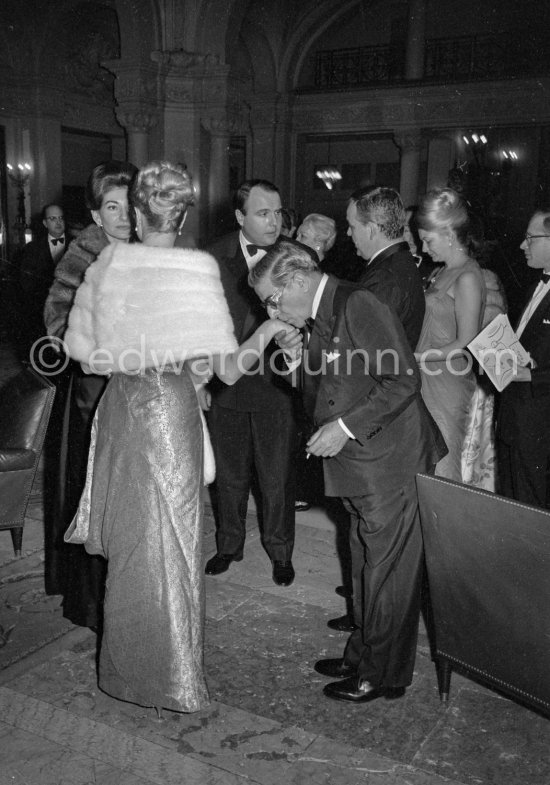 Prince Rainier, Princess Grace, Aristotle Onassis, Maria Callas. Gala des Rois, charity gala for refugees, Hotel de Paris. Monate Carlo 1963. (Grace Kelly) - Photo by Edward Quinn