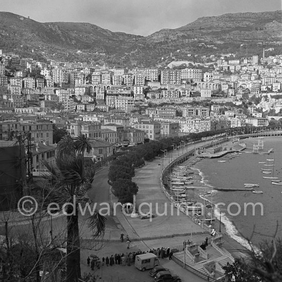 N° 336 Loevenbruck / Loevenbruck Simca 8 Sport taking part in the regularity speed test on the circuit of the Monaco Grand Prix. Rallye Monte Carlo 1951. - Photo by Edward Quinn